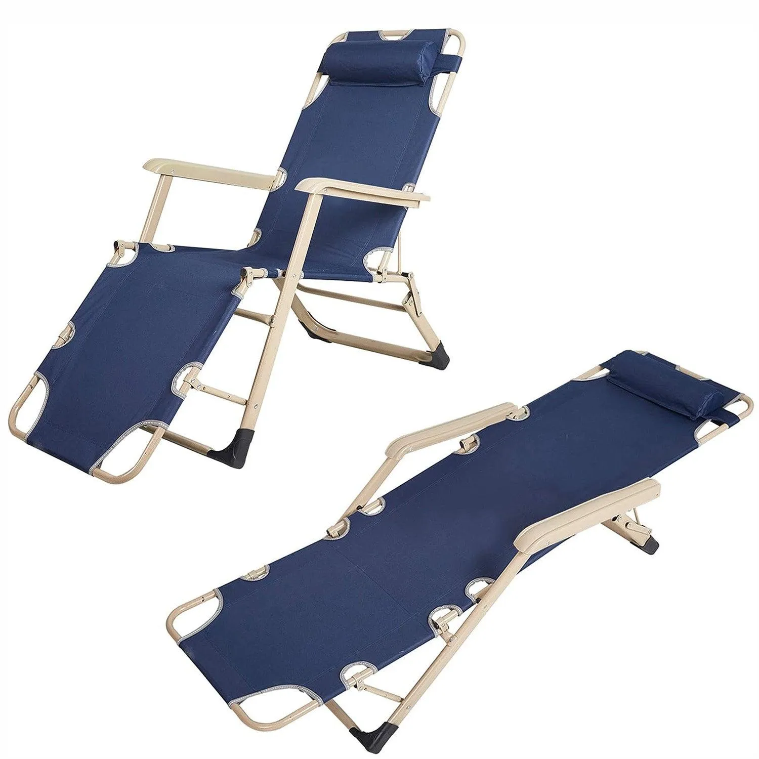 Set of 2 Foldable Outdoor Patio Chaise Lounge Chairs 70"L Folding Recliner, Dark Blue