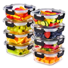 Square Glass Meal Prep Containers Airtight Lids (Set of 8)