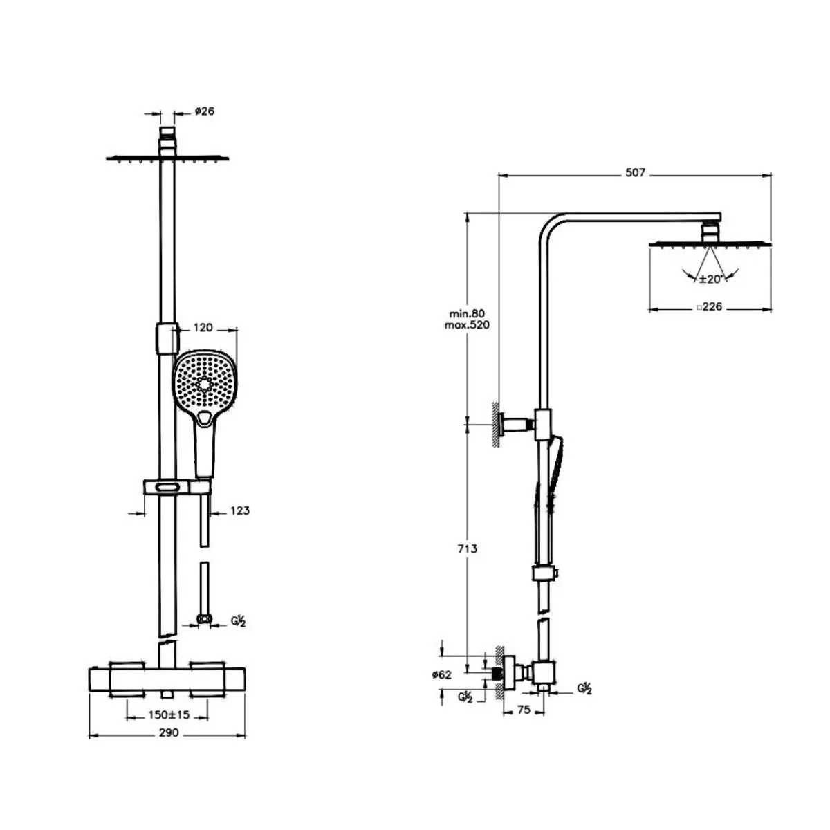 VitrA Aquaheat Bliss S 230 Thermostatic Shower Column