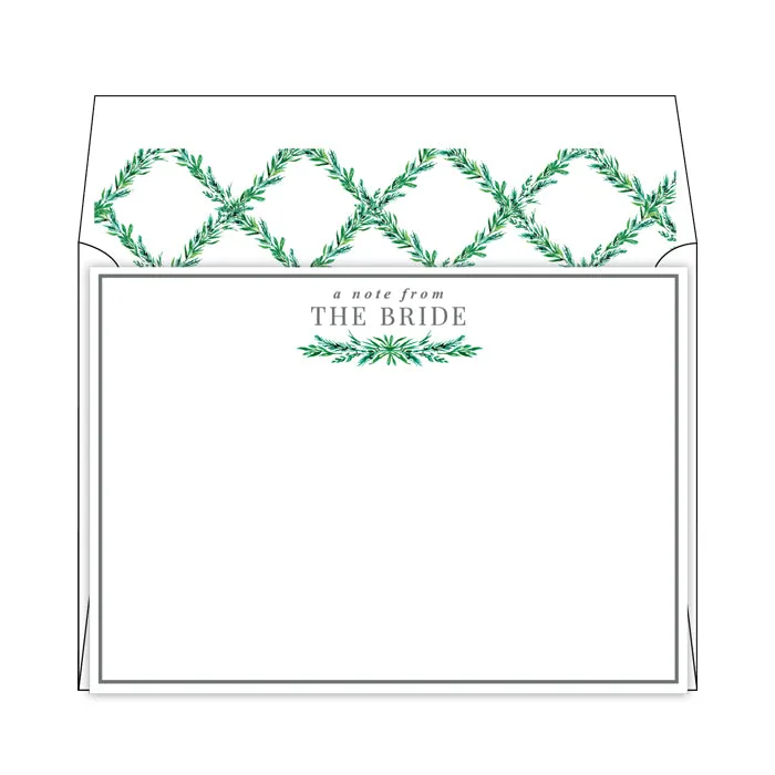 Wedding Greenery A Note From The Bride Flat Note Stationery